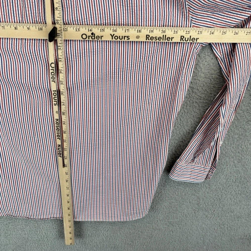 J Crew Shirt Mens LT Red White Blue Seersucker Striped Classic Fit Button Down - Picture 5 of 6